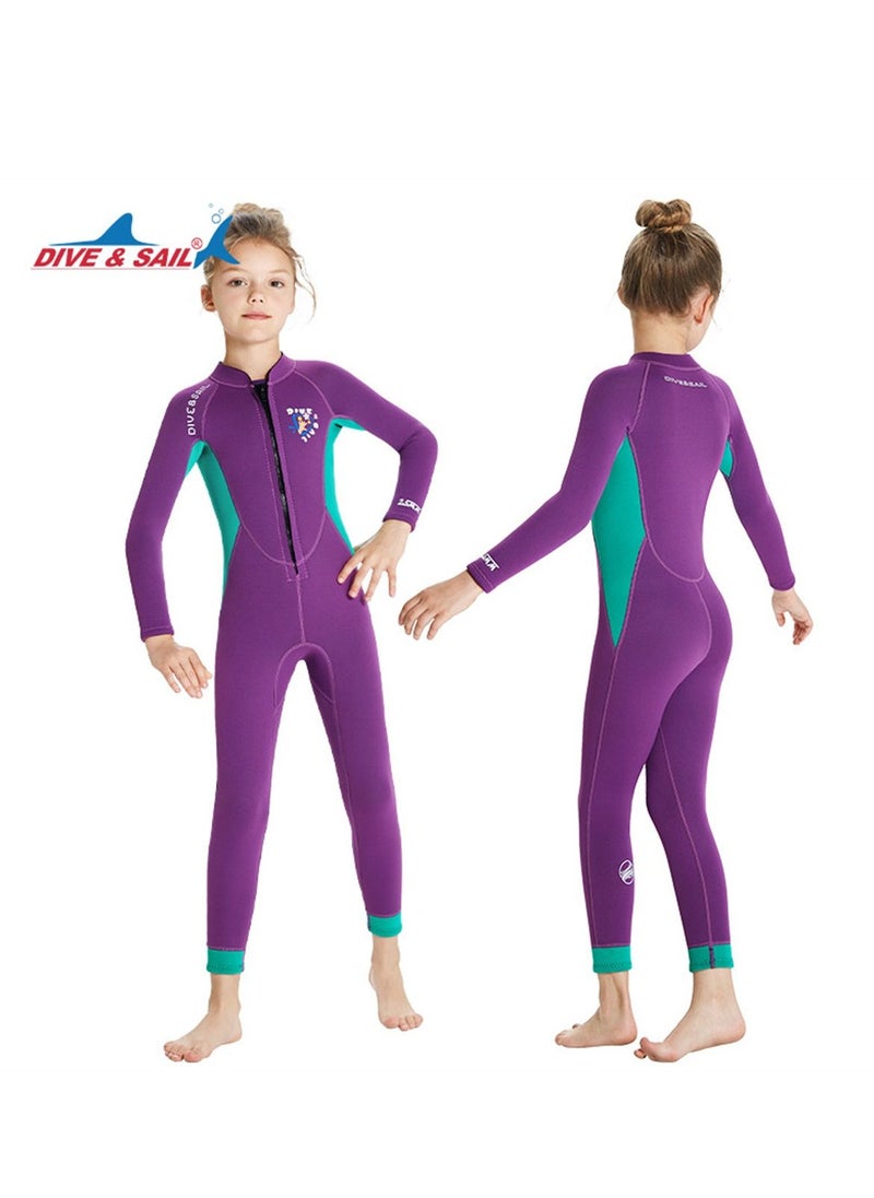 DIVE & SAIL Children's Wetsuit 2.5mm One-piece Thickened Warm Swimsuit Long-sleeved Cold Swimsuit Purple  - Image 2