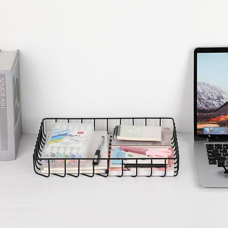 BTSKY Multipurpose A4 File Tray Wire Desk Organizer - Elegant Letter Size Documents Storage Basket for Office, Cosmetics, Bathroom (Black) - Image 2