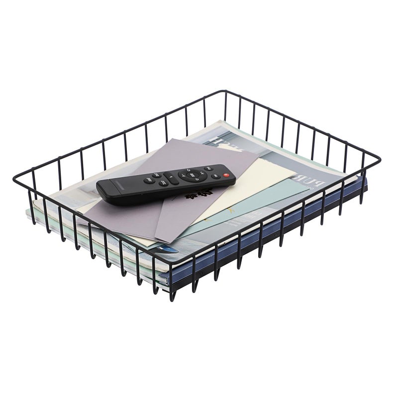 BTSKY Multipurpose A4 File Tray Wire Desk Organizer - Elegant Letter Size Documents Storage Basket for Office, Cosmetics, Bathroom (Black) - Image 1