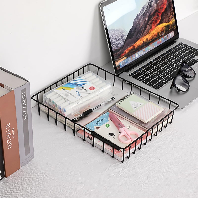 BTSKY Multipurpose A4 File Tray Wire Desk Organizer - Elegant Letter Size Documents Storage Basket for Office, Cosmetics, Bathroom (Black) - Image 3