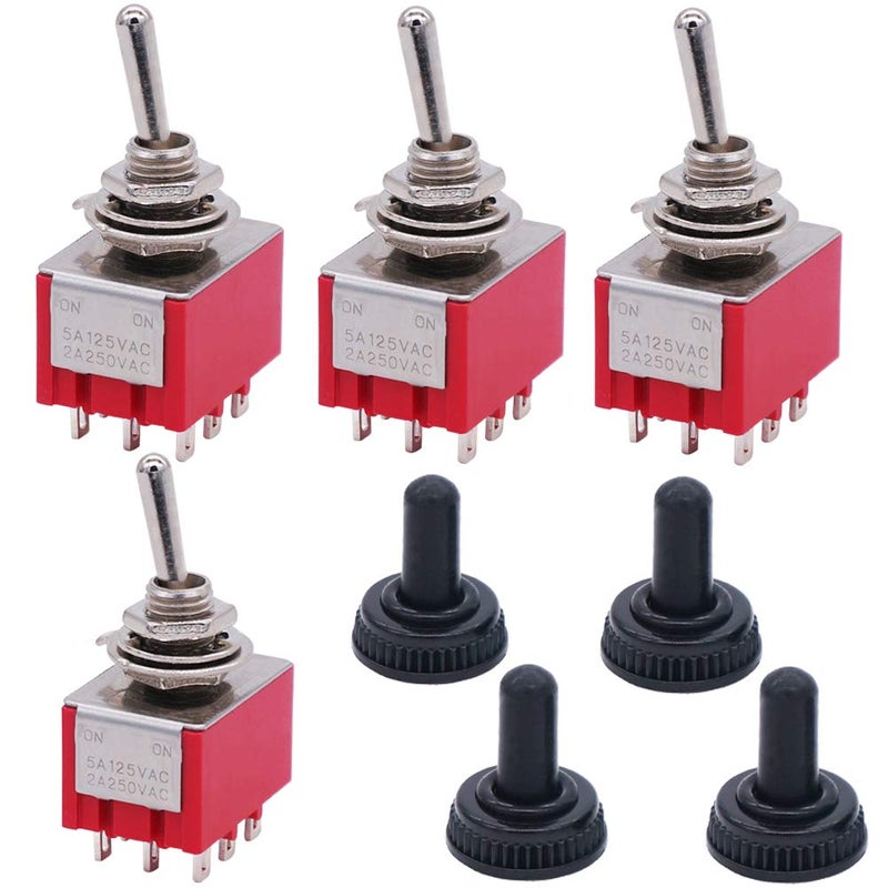 Twidec /4Pcs Mini Toggle Switch 3PDT 2 Position 9 Pins ON/ON Miniature Toggle Switch AC 5A/125V 2A/250V Car Boat Switches with Waterproof Cap MTS-302-MZ - Image 1
