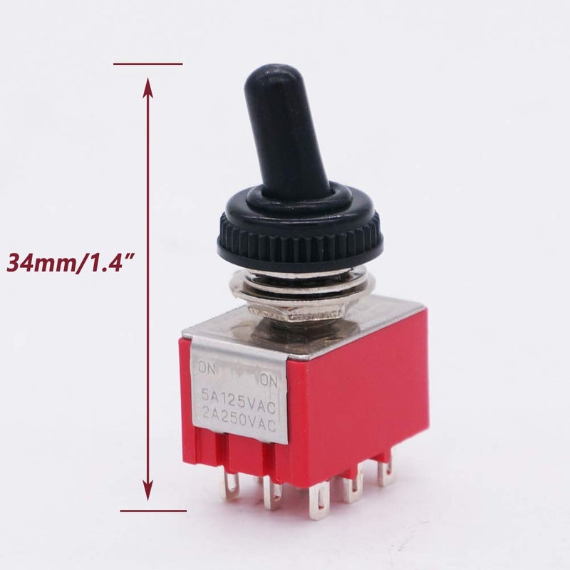 Twidec /4Pcs Mini Toggle Switch 3PDT 2 Position 9 Pins ON/ON Miniature Toggle Switch AC 5A/125V 2A/250V Car Boat Switches with Waterproof Cap MTS-302-MZ - Image 4
