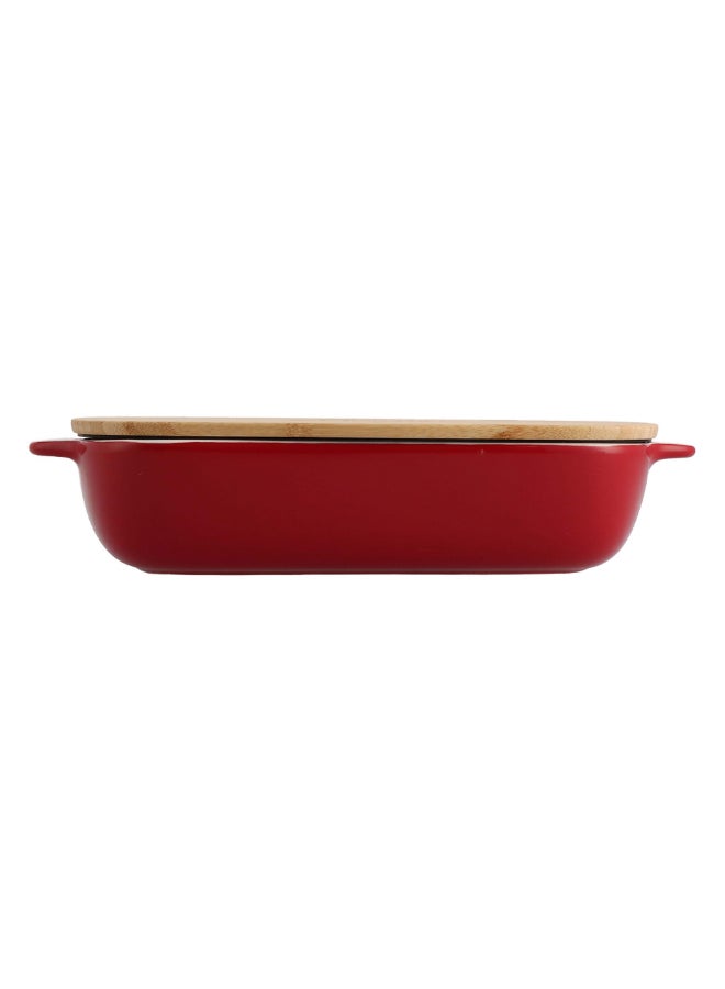 KitchenAid Stoneware Small Baking Dish with Bamboo Lid Empire Red and Brown 900ml CC006104-001 - Image 4