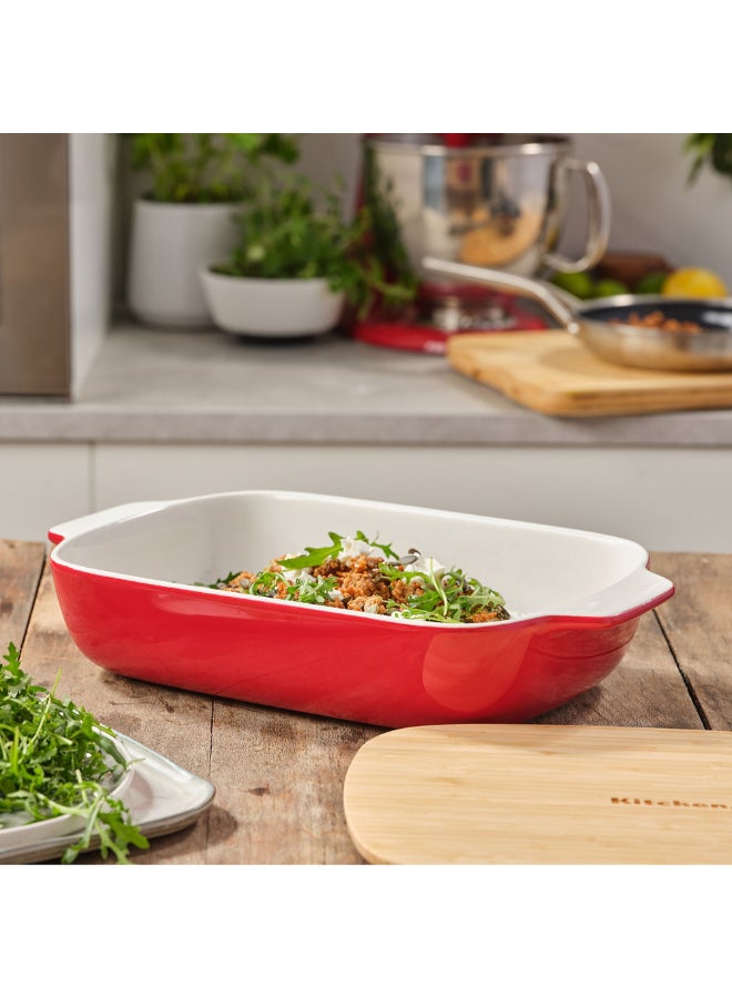 KitchenAid Stoneware Small Baking Dish with Bamboo Lid Empire Red and Brown 900ml CC006104-001 - Image 5