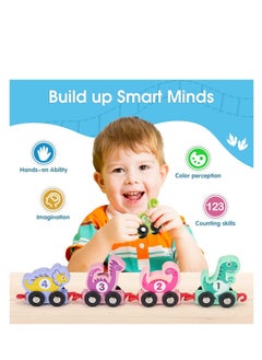 KASTWAVE 11 PCS Toy Cars for 1 2 3 Year Old Boy Girls Gifts, with Wooden Dinosaur Train Cars with Numbers,Educational Toy Train Set for 2 3 4 Year Old Birthday Gifts Baby Toys 12 18 Months for Infant Toddler  - Image 4
