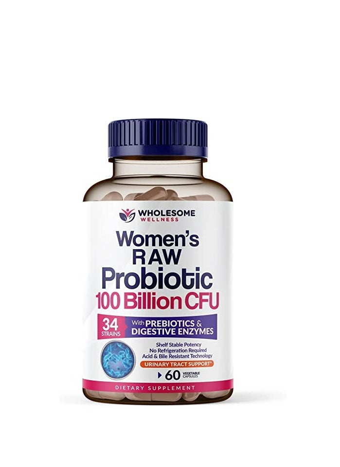 Wholesome Wellness Dr. Formulated Raw Probiotics for Women 100 Billion CFUs 60 Capsules 