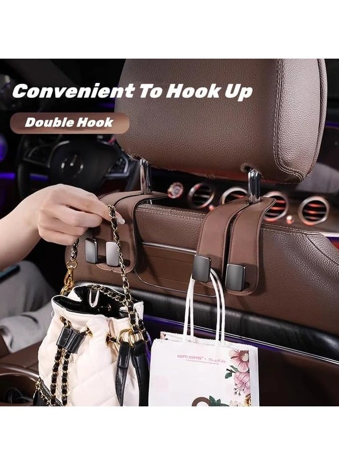 SYOSI - Leather Car Seat Headrest Hooks, 2 in 1 Multi-Functional Double Hooks for Car Seat Back, Ideal for Purse, Coats, Umbrellas, Grocery Bags, Brown 2PCS - Image 1