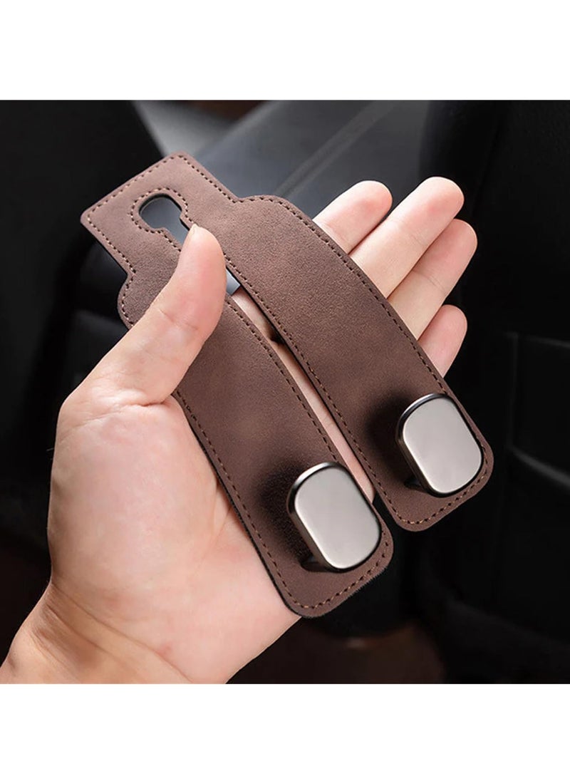 SYOSI - Leather Car Seat Headrest Hooks, 2 in 1 Multi-Functional Double Hooks for Car Seat Back, Ideal for Purse, Coats, Umbrellas, Grocery Bags, Brown 2PCS - Image 1