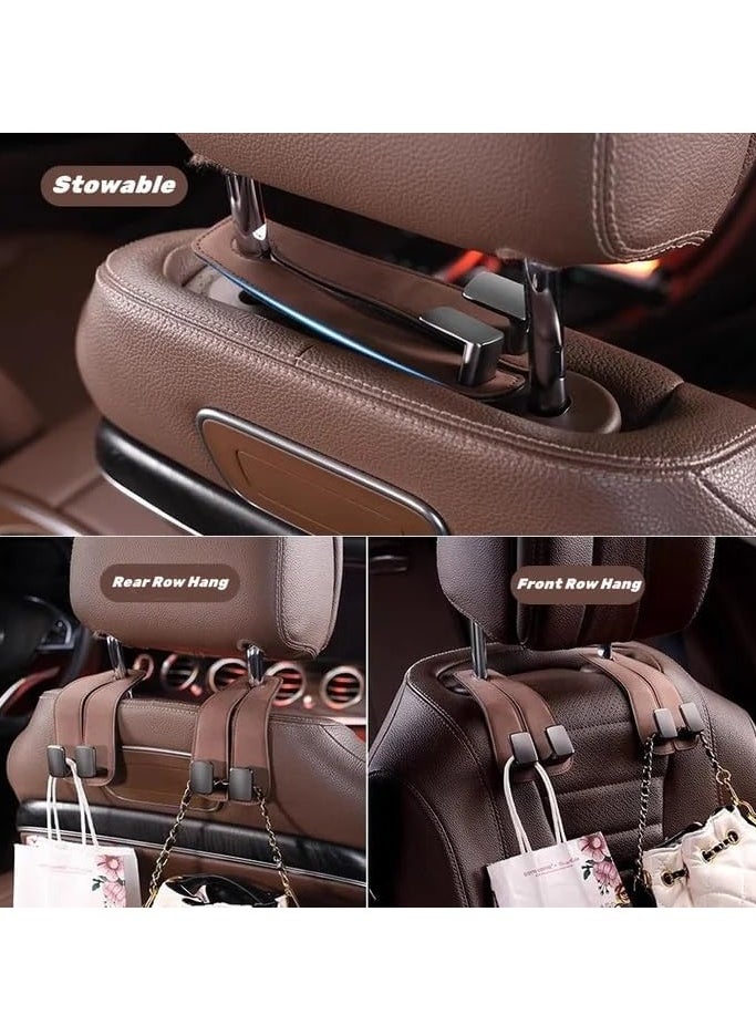 SYOSI - Leather Car Seat Headrest Hooks, 2 in 1 Multi-Functional Double Hooks for Car Seat Back, Ideal for Purse, Coats, Umbrellas, Grocery Bags, Brown 2PCS - Image 1