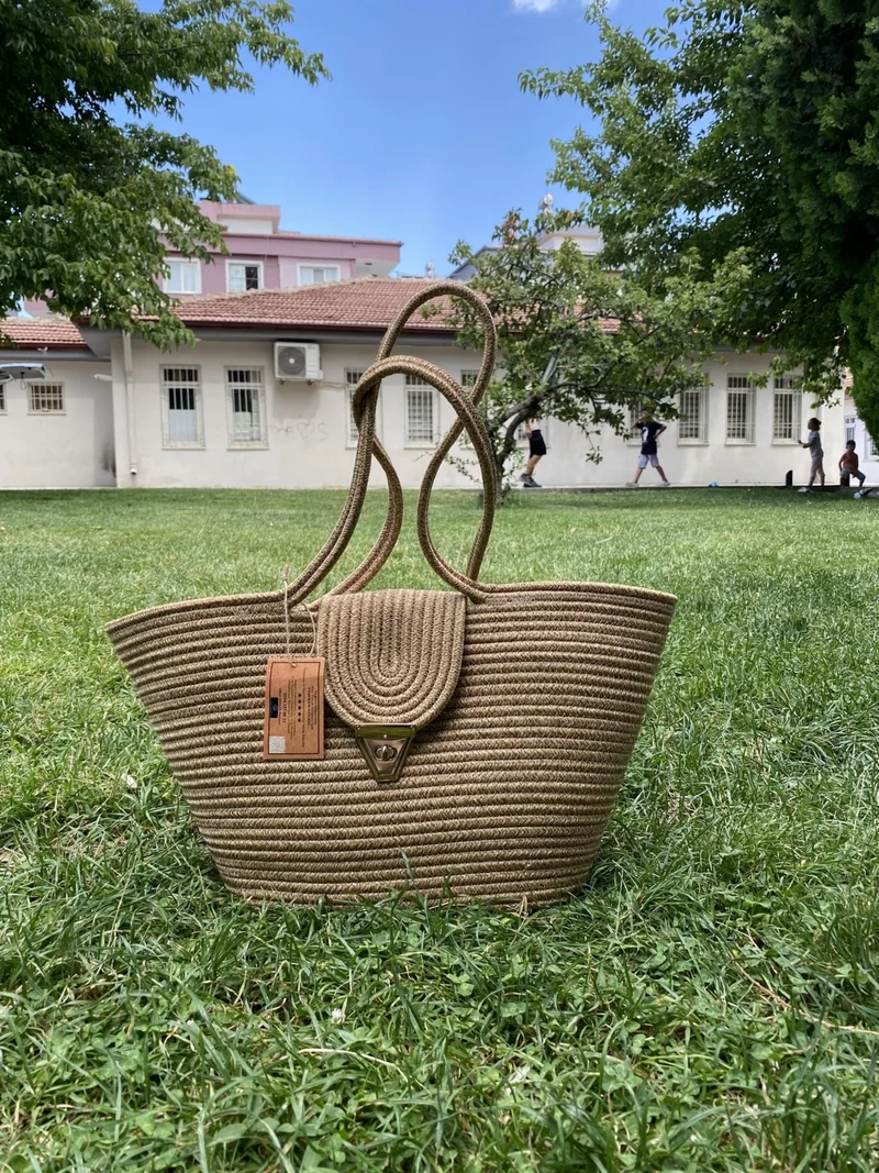 BDZ Deri Jute Straw Look Handbag Beach Bag Shoulder Bag