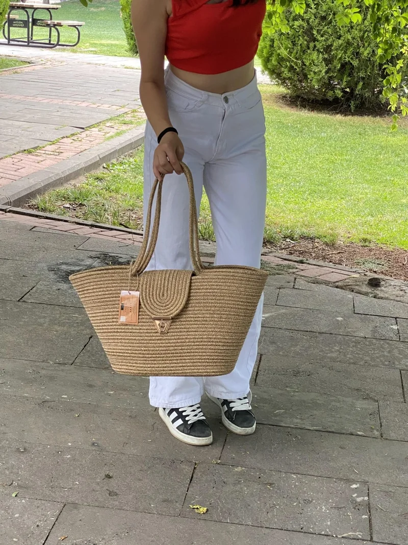 BDZ Deri Jute Straw Look Handbag Beach Bag Shoulder Bag