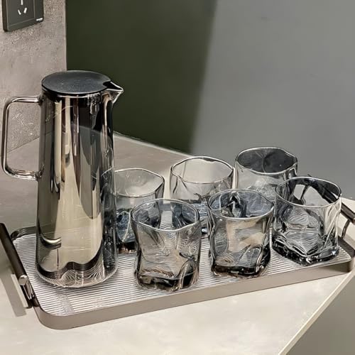 Wringo Premium 7pc Crystal Water Jug with Glass Set and Jug Set Combo,Freezer Safe and Dishwasher Safe (6 Pieces Glasses 200ML and 1 Water Juice Jug 1 Liter), Transparent, Glass and Jug Set (WS-19) - Image 2