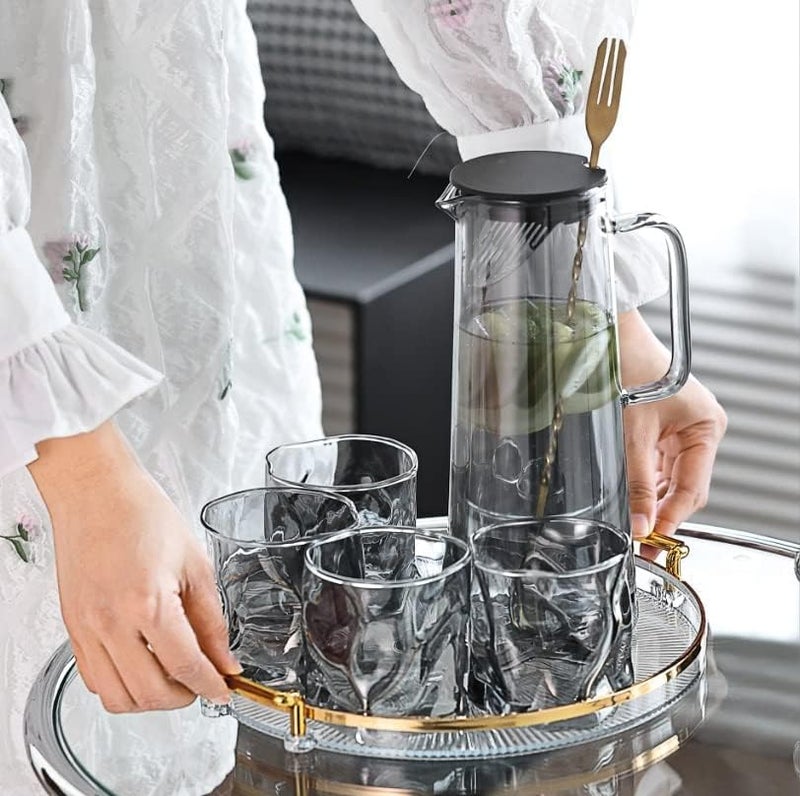 Wringo Premium 7pc Crystal Water Jug with Glass Set and Jug Set Combo,Freezer Safe and Dishwasher Safe (6 Pieces Glasses 200ML and 1 Water Juice Jug 1 Liter), Transparent, Glass and Jug Set (WS-19) - Image 5
