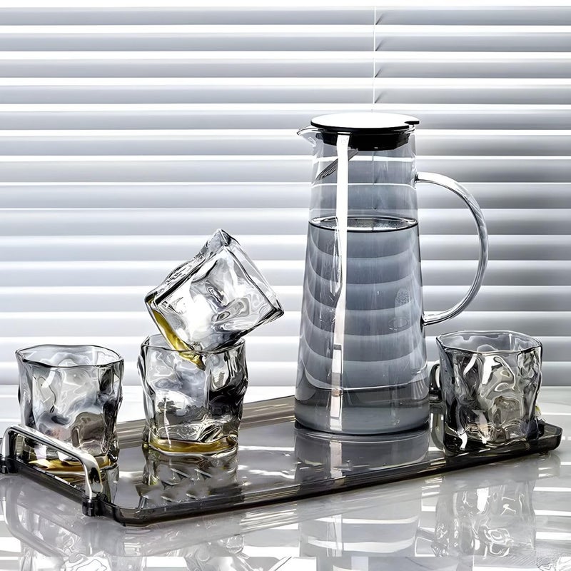 Wringo Premium 7pc Crystal Water Jug with Glass Set and Jug Set Combo,Freezer Safe and Dishwasher Safe (6 Pieces Glasses 200ML and 1 Water Juice Jug 1 Liter), Transparent, Glass and Jug Set (WS-19) - Image 4