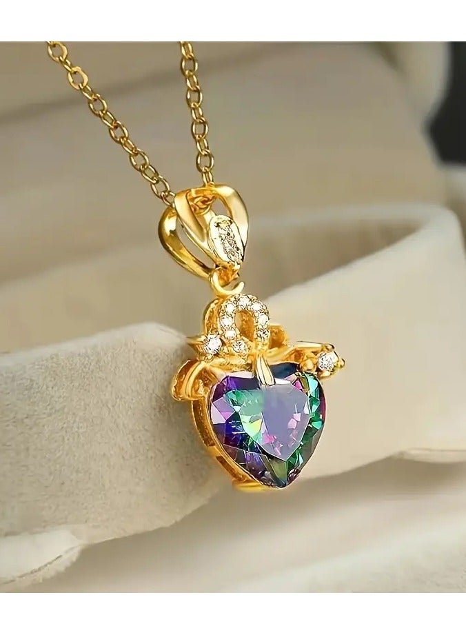 Goolsky Hot-selling heart-shaped colorful Golden necklace for women, imitation rainbow love collar necklace. High-end protagonist style for summer and autumn travel gatherings. The overall highlights are full of enthusiasm and colorful. Rich in color - Image 1