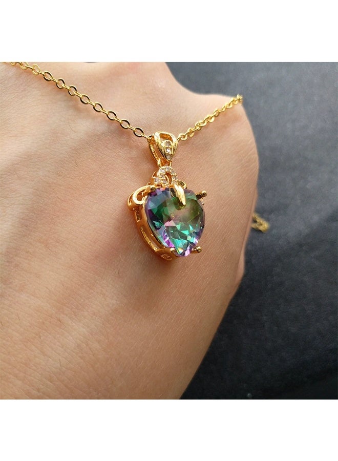 Goolsky Hot-selling heart-shaped colorful Golden necklace for women, imitation rainbow love collar necklace. High-end protagonist style for summer and autumn travel gatherings. The overall highlights are full of enthusiasm and colorful. Rich in color - Image 4