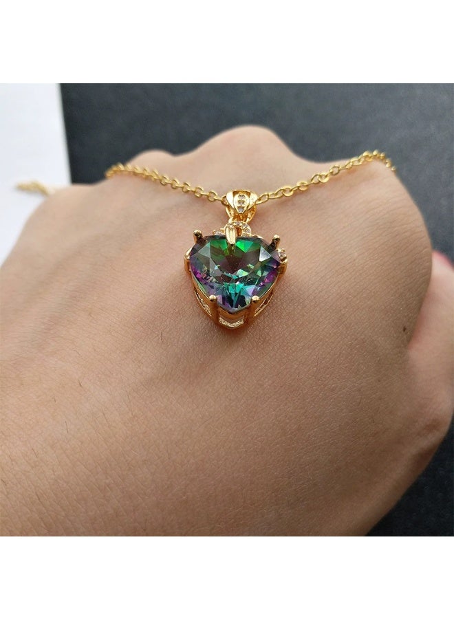 Goolsky Hot-selling heart-shaped colorful Golden necklace for women, imitation rainbow love collar necklace. High-end protagonist style for summer and autumn travel gatherings. The overall highlights are full of enthusiasm and colorful. Rich in color - Image 3