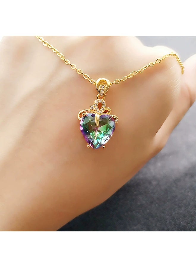 Goolsky Hot-selling heart-shaped colorful Golden necklace for women, imitation rainbow love collar necklace. High-end protagonist style for summer and autumn travel gatherings. The overall highlights are full of enthusiasm and colorful. Rich in color - Image 2