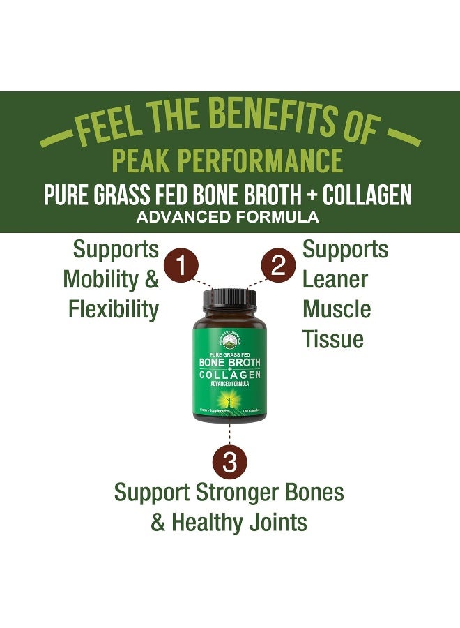 Peak Performance Bone Broth Collagen Capsules. 180 Pills Of Grass Fed Bone Broth Collagen Protein Peptides. Contains All 3 Collagen Types 1, 2, And 3. Pure Pasture Raised Paleo Friendly Tablets For Women And Men - Image 2