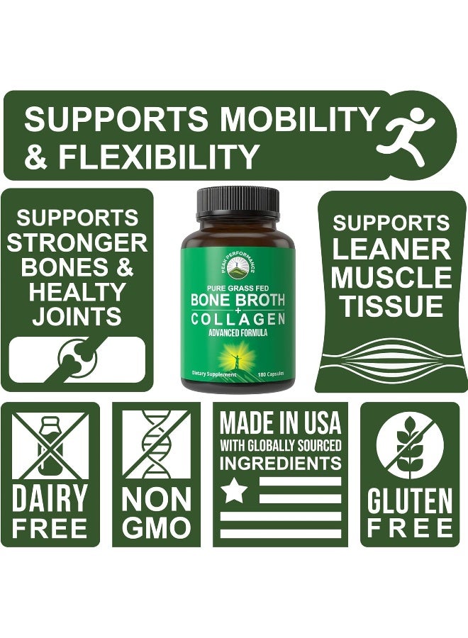 Peak Performance Bone Broth Collagen Capsules. 180 Pills Of Grass Fed Bone Broth Collagen Protein Peptides. Contains All 3 Collagen Types 1, 2, And 3. Pure Pasture Raised Paleo Friendly Tablets For Women And Men - Image 3