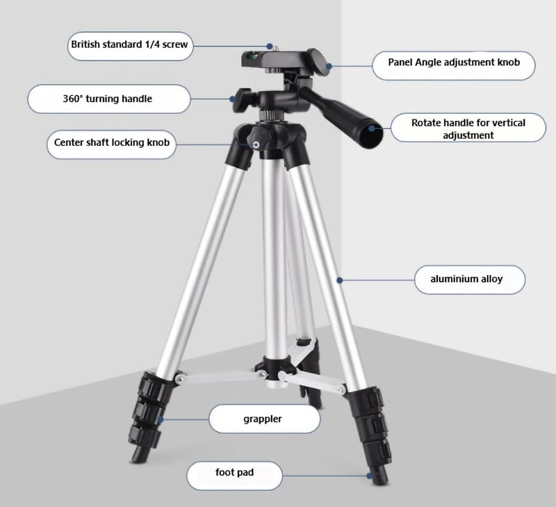 TPZ Tripod Combo with Shutter Button and Mobile Holder, Professional Lightweight Camera Stand with Adjustable Height and 3-Way Pan/Tilt Head - Image 2
