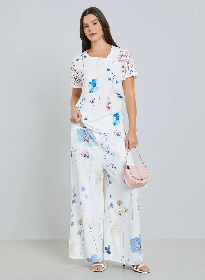 Take Two Women White Floral Lace Sleeve Top