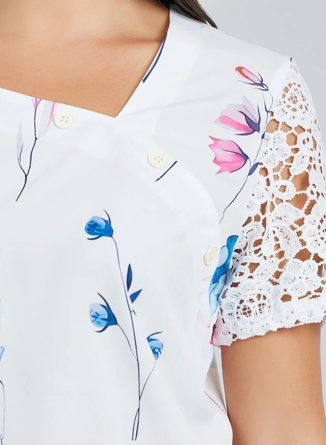 Take Two Women White Floral Lace Sleeve Top