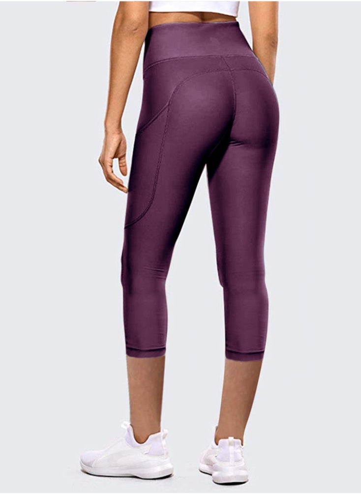 Loquat - Women's Sports High Waist Hip Lifting Quarter Tight Yoga Pants Purple - Image 1