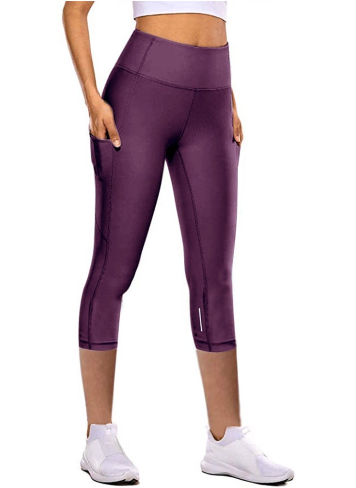 Loquat - Women's Sports High Waist Hip Lifting Quarter Tight Yoga Pants Purple - Image 1