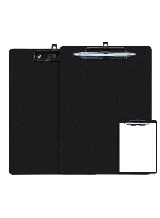 FRETONBA Plastic Clipboard with Low Profile Clip, 2 Pack Hanging Clipboard with Pen Holder, A4 Standard Letter Size,Black - Image 1