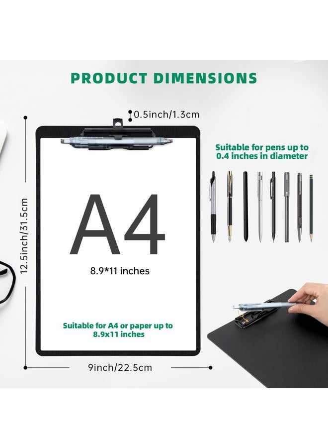 FRETONBA Plastic Clipboard with Low Profile Clip, 2 Pack Hanging Clipboard with Pen Holder, A4 Standard Letter Size,Black - Image 2
