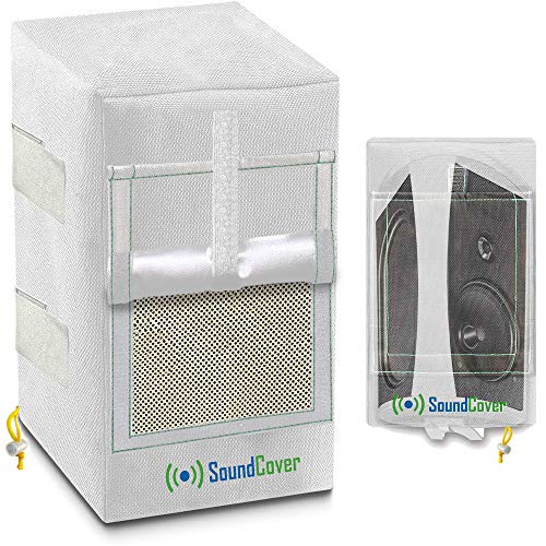 SoundCover غطاء مكبرات صوت خارجي مقاوم للماء 600D باللون الأبيض - يناسب مكبرات الصوت المثبتة على حامل C - يناسب Klipsch AW-650 و Polk Atrium 8 SDI و Definitive Technology AW 6500 (الأبعاد القصوى: الارتفاع 15" × العرض 9.45" × العمق 11") - Image 1