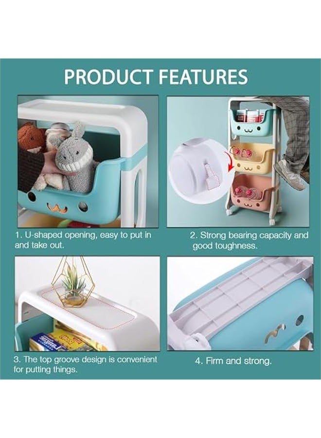 TRASSLE Kids Toy Storage Organizer 3-Tier Stackable Rolling Cart,Children Playroom Decor Doll Activity Rack Shelf Plastic Bins Box Mobile Move Everywhere with Caster Wheels - Image 5