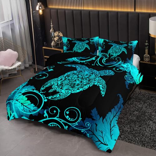 Nttopship Blue and Black Sea Turtles Comforter Sets Queen Size Bedding Sets for KidsOceans and Starfish Comforter Sets All Season 1 Comforter and 2 Pillowcases - Image 3