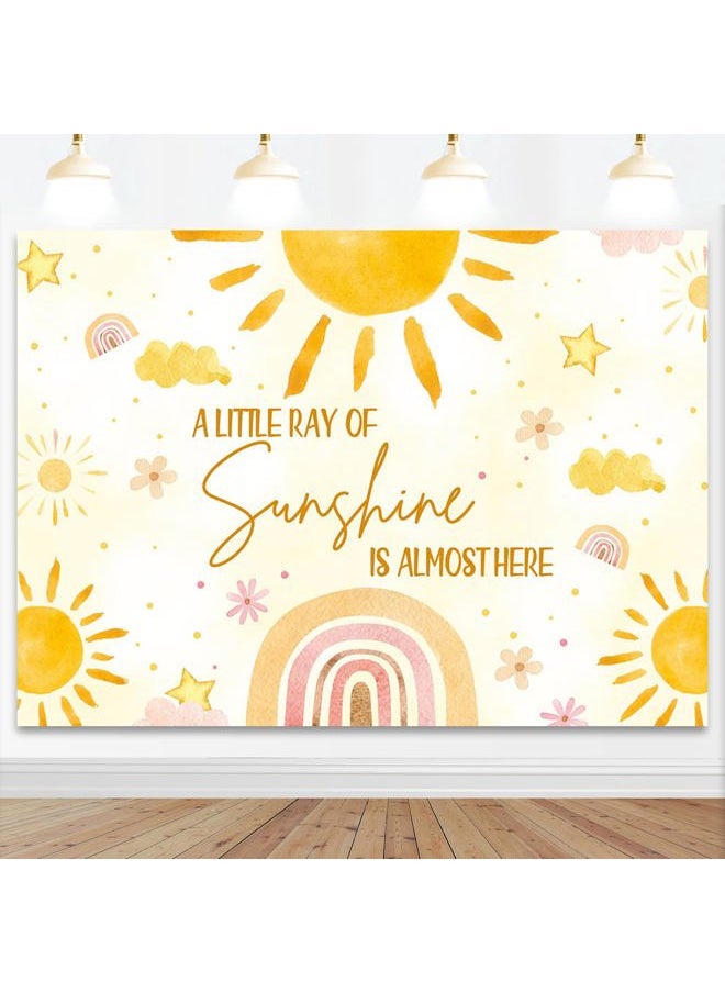 Mocsicka Sunshine Baby Shower Backdrop 7x5ft Sunshine Theme Baby Shower Backdrop Party Decorations Background Little Ray of Sunshine Party Backdrop Cake Table Decorations  - Image 1