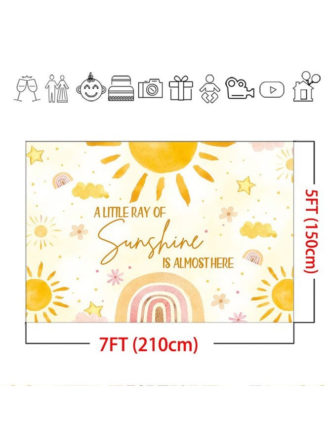 Mocsicka Sunshine Baby Shower Backdrop 7x5ft Sunshine Theme Baby Shower Backdrop Party Decorations Background Little Ray of Sunshine Party Backdrop Cake Table Decorations  - Image 5