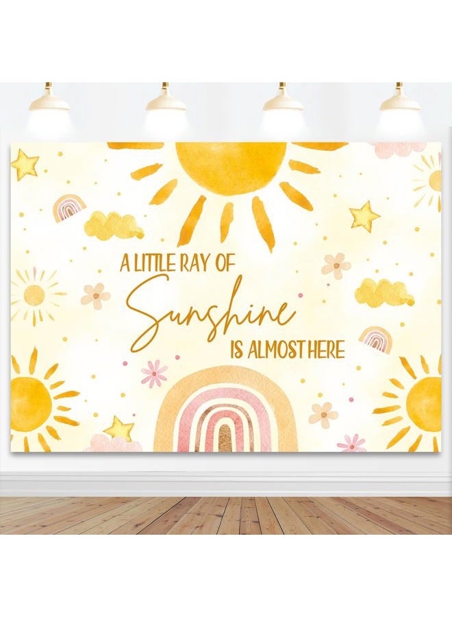 Mocsicka Sunshine Baby Shower Backdrop - 7x5ft Sun Theme Baby Shower Party Decorations Background - Little Ray of Sunshine Party Backdrop Cake Table Decorations - Image 1