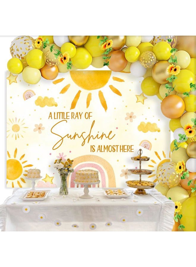 Mocsicka Sunshine Baby Shower Backdrop - 7x5ft Sun Theme Baby Shower Party Decorations Background - Little Ray of Sunshine Party Backdrop Cake Table Decorations - Image 2