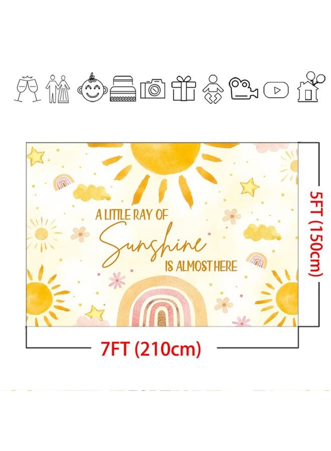 Mocsicka Sunshine Baby Shower Backdrop - 7x5ft Sun Theme Baby Shower Party Decorations Background - Little Ray of Sunshine Party Backdrop Cake Table Decorations - Image 5