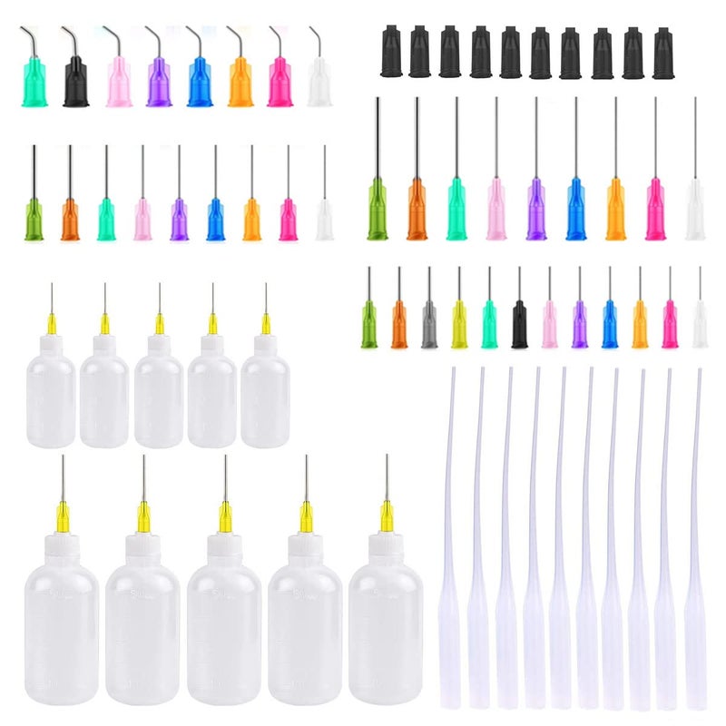 SKYPRO 69Pcs 30ml 50ml Precision Tip Applicator Bottles Kit, Dispensers Applicator Bottles for Liquid, Glue Oil, Acrylic Paint – 10 Squeeze Bottles, 10 Syringe Caps, 10 Glue Nozzles and 39 dispensing needle - Image 1
