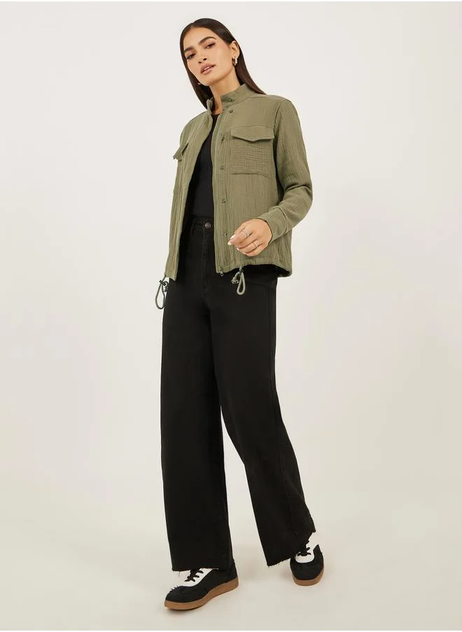 Styli Styli Crinkled Regular Fit Regular Length Jacket with Pockets