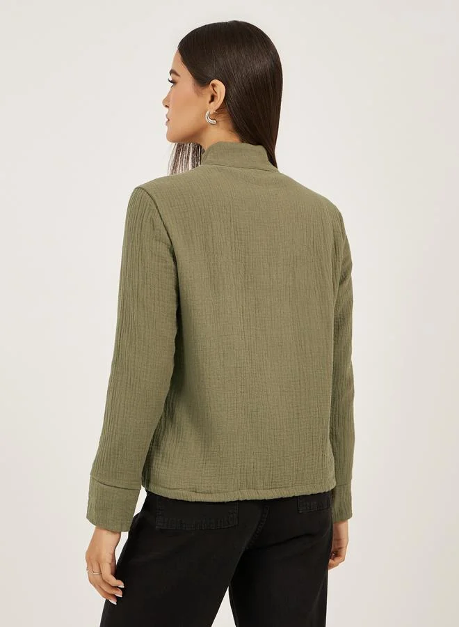 Styli Styli Crinkled Regular Fit Regular Length Jacket with Pockets