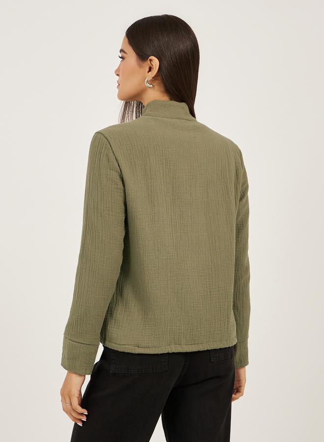 Styli Crinkled Regular Fit Regular Length Jacket with Pockets - Image 5