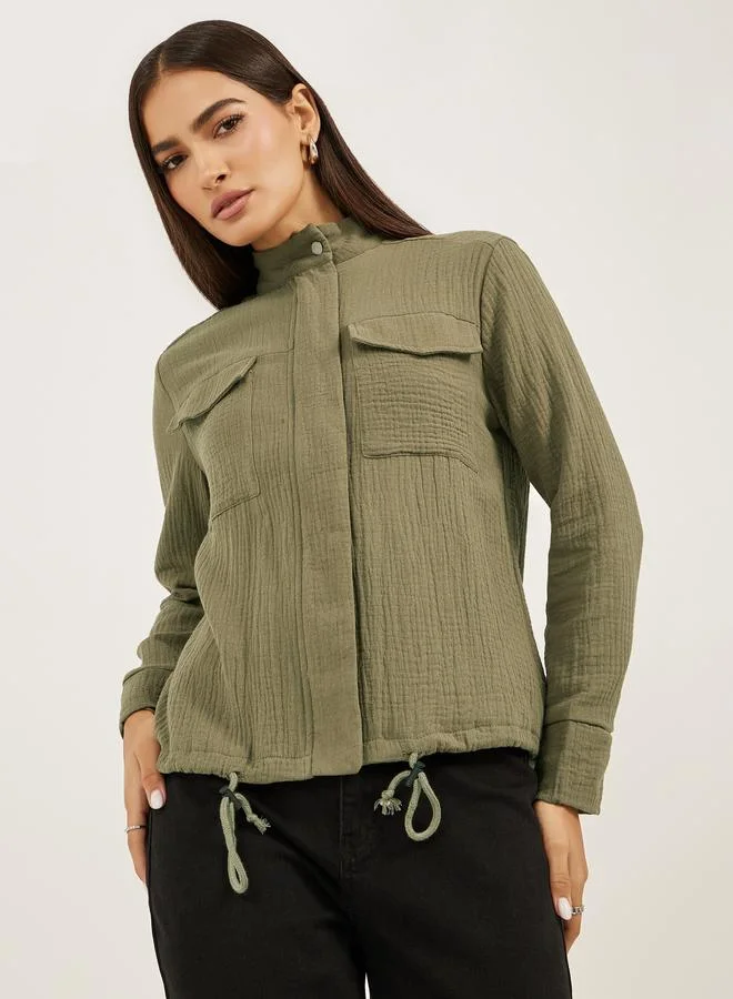 Styli Styli Crinkled Regular Fit Regular Length Jacket with Pockets
