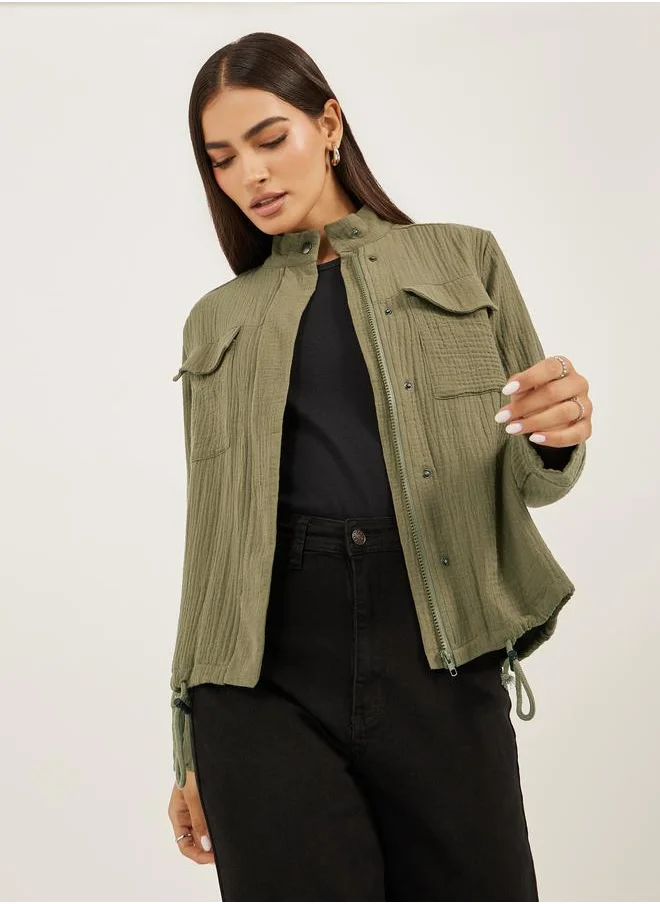 Styli Styli Crinkled Regular Fit Regular Length Jacket with Pockets