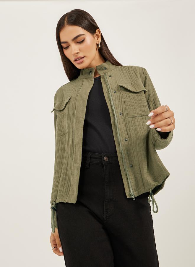 Styli Crinkled Regular Fit Regular Length Jacket with Pockets - Image 1