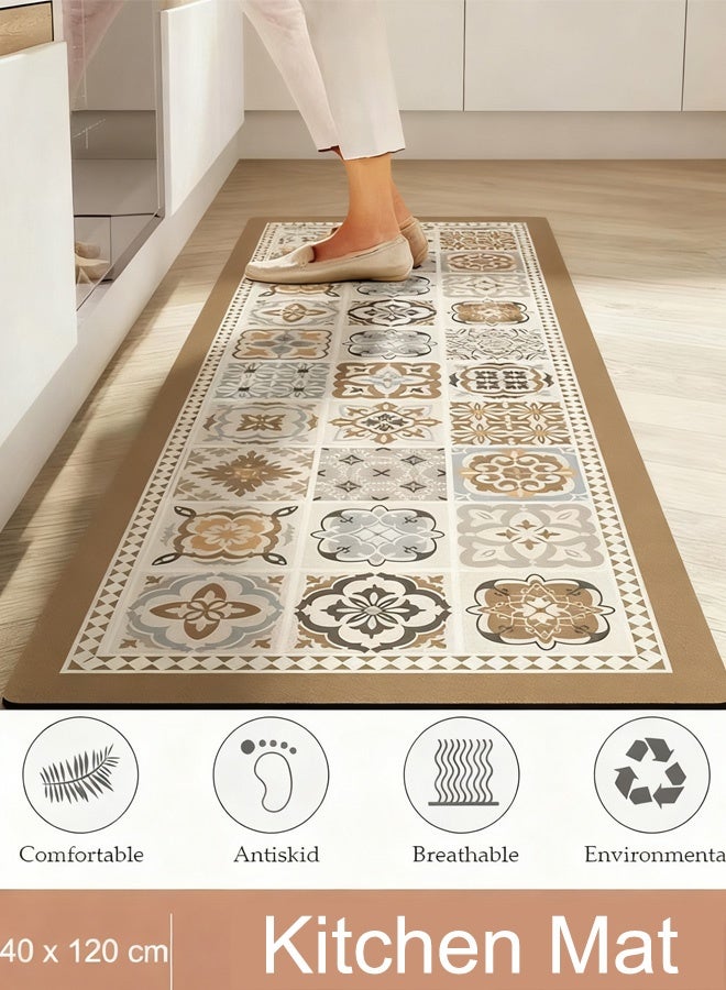 سجادة مطبخ، سجادة مطبخ من طين الدياتوم، سجاد حمام فائق النعومة والامتصاص، سجادة أرضية سريعة الجفاف مضادة للانزلاق وحوض استحمام، للمطبخ وحوض الغسيل والحمام والمكتب، 40 × 120 سم/16 × 47 بوصة - Image 1