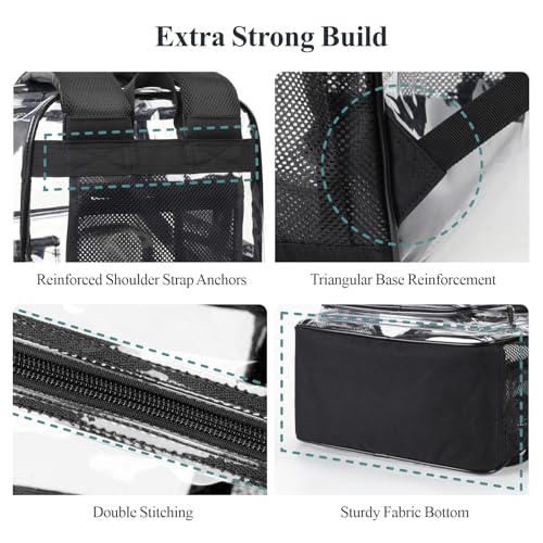 PACKISM Clear Backpack for School - 17 inch Large Heavy Duty Clear Bookbag for Boys and Girls, See Through PVC Transparent Backpacks with 2 Front Pockets for College Work, Black (for age 12 above) - Image 4