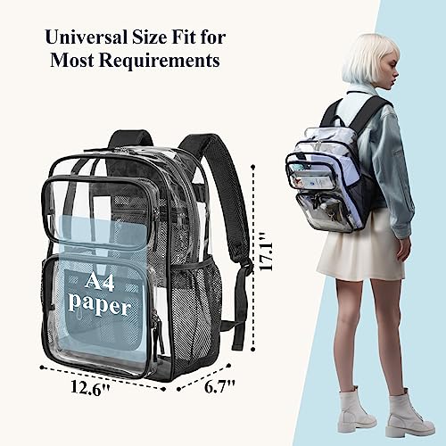 PACKISM Clear Backpack for School - 17 inch Large Heavy Duty Clear Bookbag for Boys and Girls, See Through PVC Transparent Backpacks with 2 Front Pockets for College Work, Black (for age 12 above) - Image 3