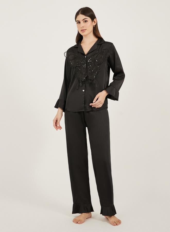 Styli Styli Satin Pajama Set with Butterfly Detail  - Image 1